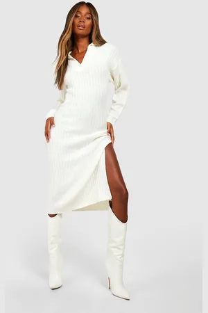 Boohoo Womens Wide Rib Knit Collared Soft Jumper Dress - - Size Medium