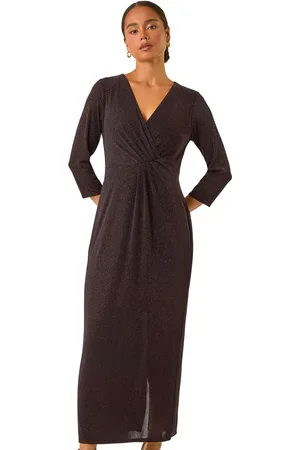 Roman Womens Petite Gathered Glitter Bodycon Maxi Dress - - Size 10 UK