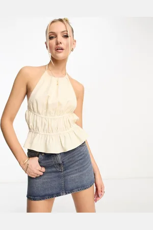 Daisy Street Womens linen halter neck ruffle detail backless top- - Size 12 UK