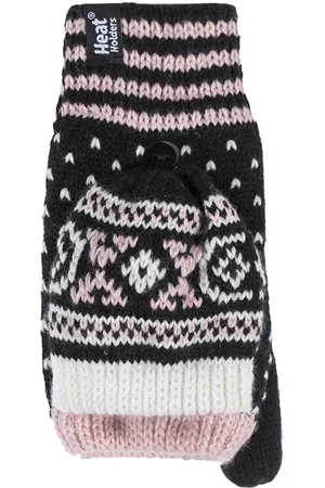 Heat Holders Womens Ladies Warm Fairisle Patterned Thermal Fingerless Converter Gloves - - One Size