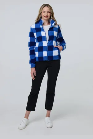 Izabel London Womens Checked Print Teddy Fur Zip Front Jacket - Size 16 UK