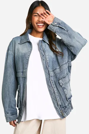 Boohoo Womens Pocket Detail Denim Bomber Jacket - Cotton - Size 6 UK