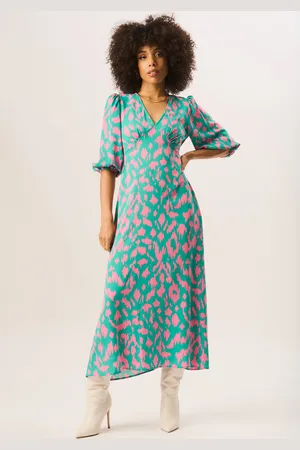 Gini London Womens Animal Print V Neck Shift Midi Dress - Size 14 UK