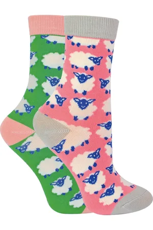 Miss Sparrow 2 Pack Girls Bamboo Animal Patterned Socks - Sheep - Cotton - Size 7-10Y