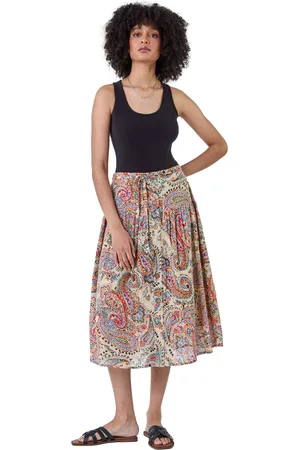 Roman Womens Cotton Paisley Boho Midi Skirt - - Size 18 UK