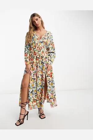 ASOS Womens viscose batwing button through midi tea dress in ditsy floral-Multi - - Size 6 UK