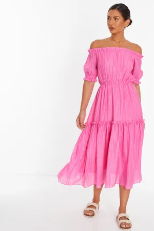 Quiz Womens Textured Bardot Midi Dress - Size 12 UK