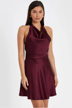Quiz Womens Dark Red Satin Mini Skater Dress - - Size 12 UK