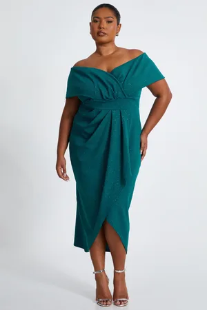 Quiz Womens Curve Bottle Glitter Bardot Midi Dress - Size 20 UK