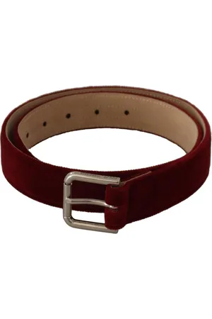 Dolce & Gabbana WoMens Velvet Silver Logo Engraved Metal Buckle Belt - Size 75 cm