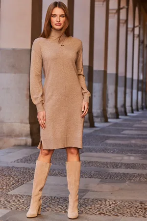 Sosandar Womens Natural Roll Neck Slouch Jumper Dress - - Size 14 UK