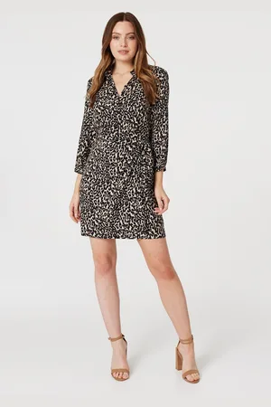 Izabel London Womens Leopard Print Wrap Shirt Dress - Size 8 UK