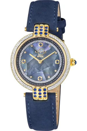 GV2 by Gevril Womens Matera Swiss Quartz Mother Of Pearl Dial Suede Watch Diamond - One Size
