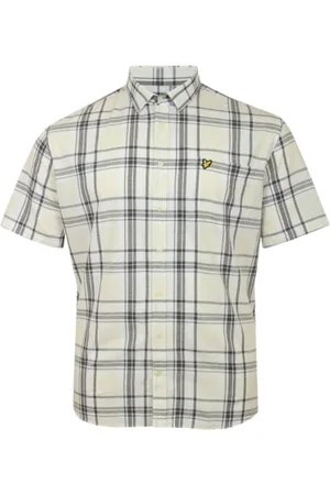 Lyle & Scott Mens Linen Check Short Sleeve Chalk Shirt - Cotton - Size Medium