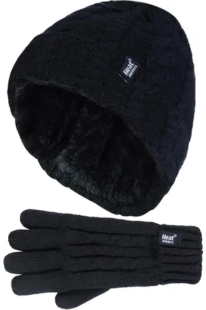 Heat Holders Boys - Kids Girls Cute Cable Knitted Warm Fleece Lined Pompom Winter Hat and Gloves Set with Bobble - BS3P14 - - Size 7-10Y