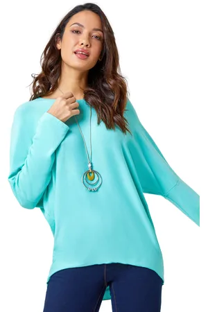 Roman Womens Necklace Detail Stretch Knit Top - - Size Large