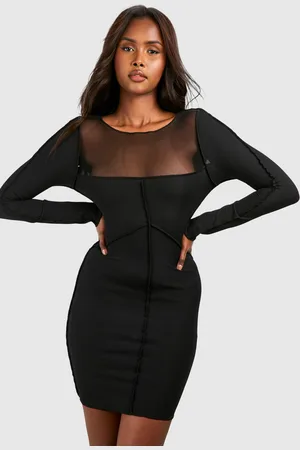 Boohoo Womens Rib & Mesh Seam Detail Bodycon Dress - - Size 10 UK