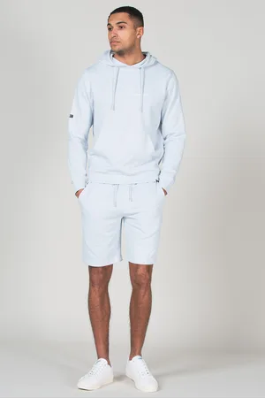 Tokyo Laundry Mens Pale Blue Cotton Blend Hoody And Fleece Shorts Loungewear Set - - Size Small