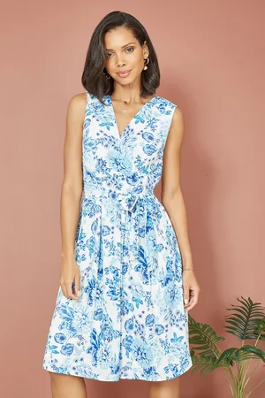 Mela Womens Floral Wrap Over Skater Dress - Size 16 UK