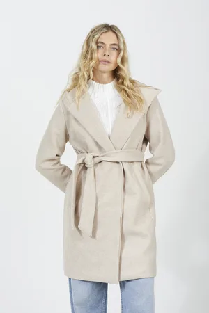 Brave Soul Womens Long Hooded Jacket With Belt - Size 10 UK