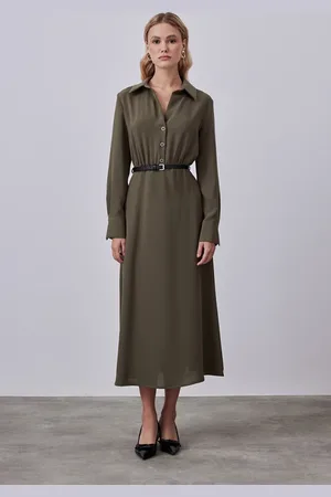 Gusto Womens Long Belted Dress - - Size Large
