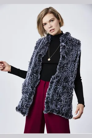 Jayley Womens Hand Knitted Faux Fur Long Gilet - - One Size