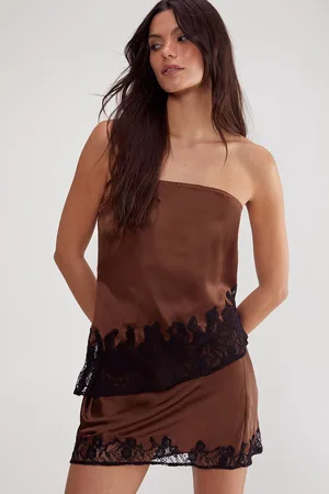 NASTY GAL Womens Satin Lace Cutwork Bandeau Asymmetric Top - - Size 6 UK