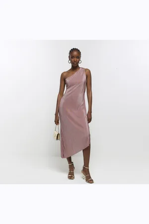 River Island Womens Bodycon Midi Dress Plisse Asymmetric Cotton - Size 16 UK