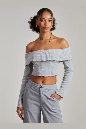 Pink Vanilla Womens Wide Brushed Ribbed Bardot Top - - Size Medium
