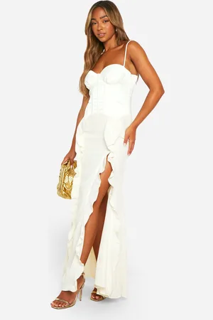 Boohoo Womens Satin Chiffon Mix Corset Ruffle Maxi Dress - - Size 16 UK