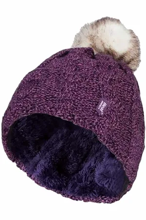Heat Holders Womens - Ladies Knit Fleece Lined Thermal Bobble Hat with Pom Pom - - One Size