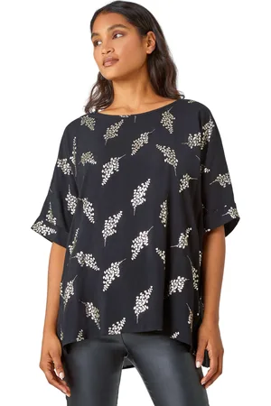 Roman Womens Metallic Floral Print Oversized T-Shirt - - Size 12 UK