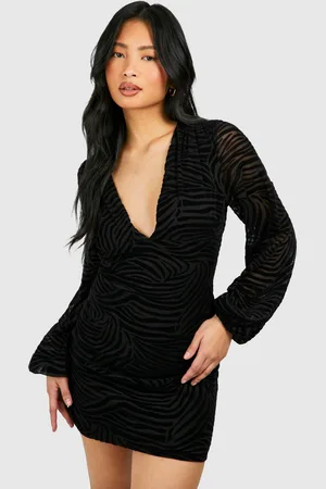 Boohoo Womens Petite Devore Balloon Sleeve Plunge Mini Dress - - Size 12 UK
