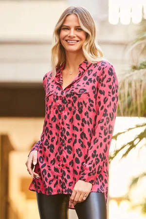 Sosandar Womens Hot Animal Print Shirt Viscose - Size 6 UK