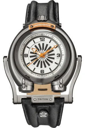 GV2 by Gevril Triton Mens Silver Case, Gun Metal Case/White Dial/ Indexl, Handmade Italian Leather Watch - One Size