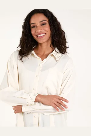 Blue Vanilla Womens Embellished Collar & Cuff Satin Shirt - - Size Small/Medium