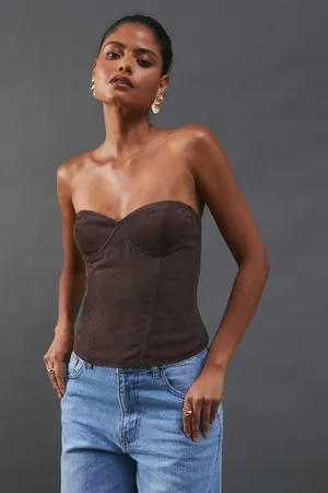 warehouse Womens Cord Bustier Top - Cotton - Size 16 UK