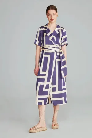 Gusto Womens Printed Long Wrap Dress With Belt - - Size X-Large