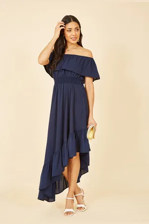 Mela Womens Bardot Maxi Dress With Asymmetric Hem - Size 14 UK