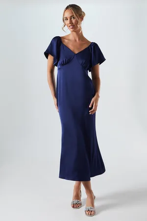 Oasis Womens Angel Sleeve Satin Bridesmaids Midi Dress - - Size 10 UK