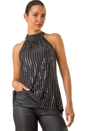 Roman Womens Metallic Print Halterneck Top - - Size 18 UK
