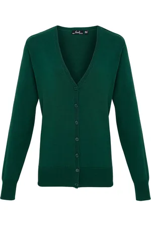 Premier Womens/Ladies Button Through Long Sleeve V-neck Knitted Cardigan (Bottle) - - Size 14 UK