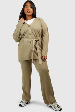 Boohoo Womens Plus Slouchy Belted Cardigan And Wide Leg Knit Set - - Size 18 UK