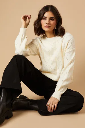 Oasis Womens Heart Pointelle Crew Neck Jumper - viscose - Size Small/Medium