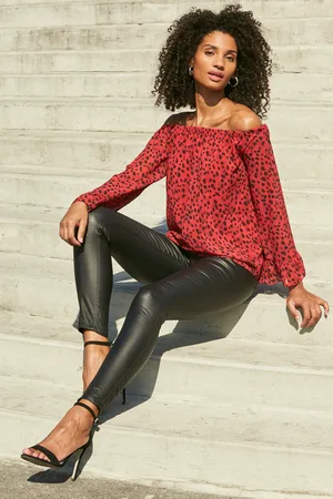 Sosandar Womens & Black Animal Print Sheer Sleeve Bardot Top - Size 6 UK