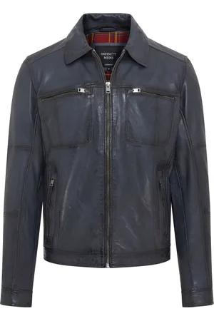 Infinity Mens Blue Classic Biker Jacket - Bettles - Lamb Leather - Size X-Large