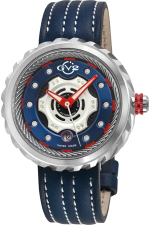 GV2 by Gevril Mens Motorcycle SS Case, dial, Red hands, Genuine Handmade Italian Leather /White Strap - One Size