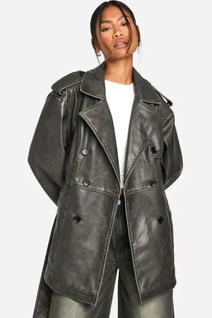 Boohoo Womens Short Vintage Look Faux Leather Trench Coat - - Size 14 UK