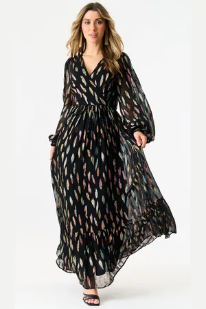 Gini London Womens Metallic Print Full Sleeve Maxi Dress - - Size 8 UK