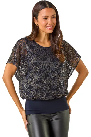Roman Womens Metallic Lace Bubble Hem Top - - Size 12 UK
